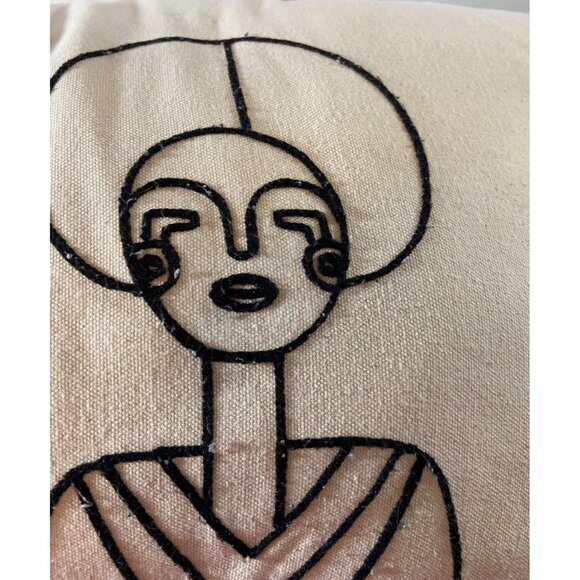 Embroidered Bohemian Deco Pillow Ivory & Black Some Staining See Pics & READ - Picture 7 of 9